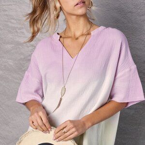 Horizons Mauve/Mint Crinkled Gauze Top